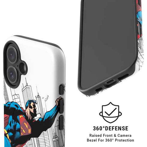 DC Comics Superman Flying Over City Pose iPhone 16 Plus Magsafe Impact Case